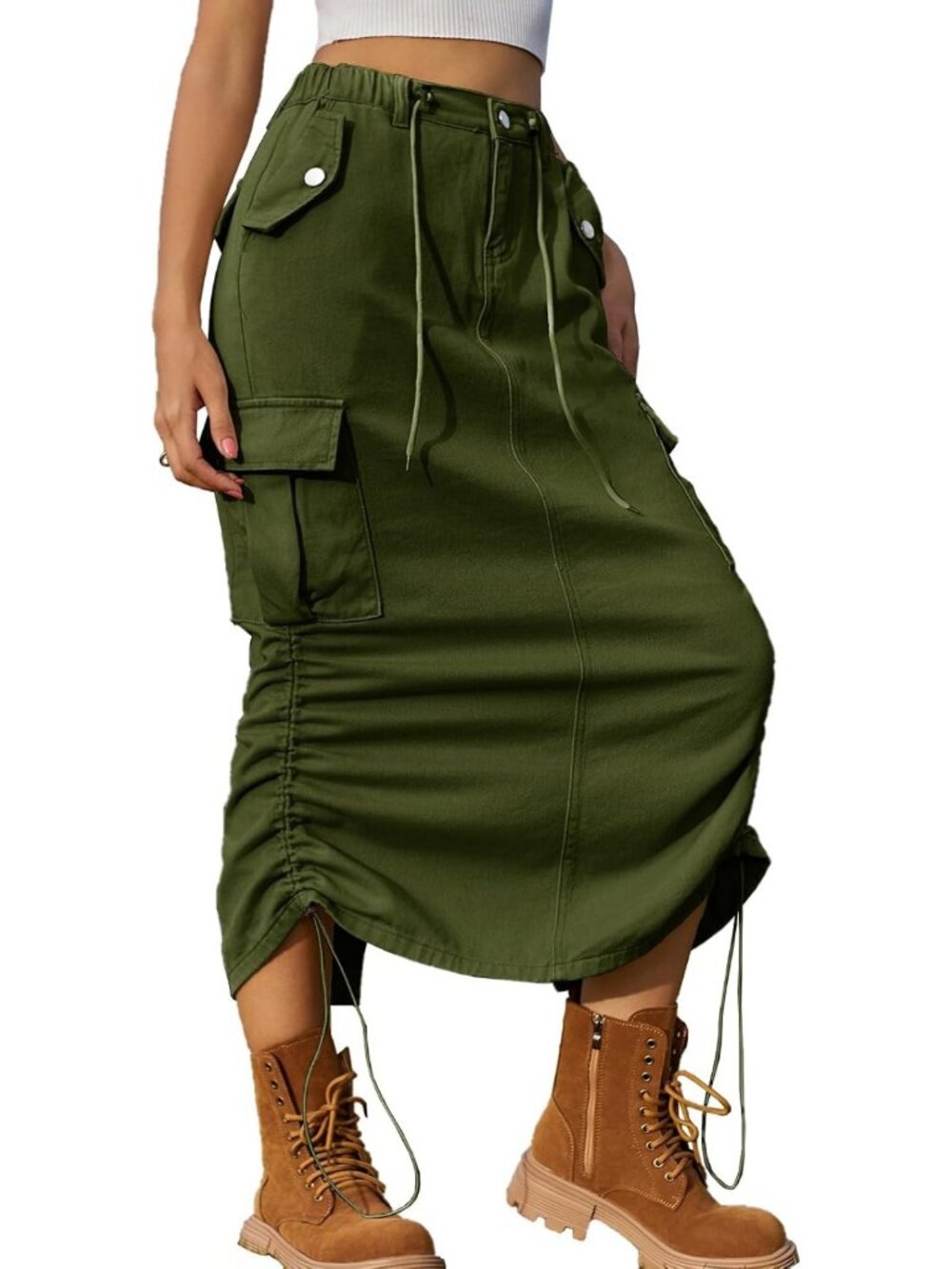 Y2K Casual Cargo Denim Midi Skirt for Women | Trendy & Versatile Fashion Piece